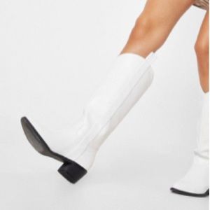 Faux Leather Western Knee High Heeled White Nasty Gal Boots
